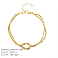 14K gold plated knotted snake chain bracelet in stainless steel with lobster clasp - 15+3cm / Gold