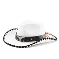 White western cowboy hat with bull head emblem, metal studs and braided brim detailing - M(56-58cm) / White Black Edge