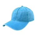 Detail of washed blue cotton baseball cap showing 45-degree side view and stitching texture - Lake Blue