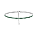Adjustable 2mm S925 sterling silver tennis bracelet with emerald green stones - Platinum 2mm Green Zirconia (16.5+5cm)
