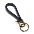 Handmade black leather keychain with bronze horseshoe D-ring for car keys - Black