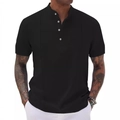 Polo casual da uomo nera con colletto alla coreana e bottoni bianchi - S / Nero