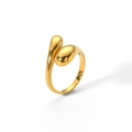 Minimalist 18K gold plated teardrop stainless steel ring with polished organic waterdrop shape - Gold Streamlined Water Drop Open Style (TR4047-G)