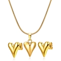 Conjunto de joyas minimalistas en oro con collar y pendientes de corazón pulido en 3D - Set de joyas / Dorado