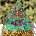 Natural crystal resin pyramid with green stone and Hamsa Hand symbol for home decor - XQK06 Aventurine Crystal Pillar