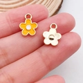 Macro shot of yellow enamel flower pendant with gold plating for DIY jewelry making - Small Chrysanthemum 10x13mm