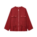Giacca casual rossa da donna con coulisse, maniche lunghe e tasche con zip - XS / Rosso