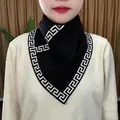 Winter knitted neck warmer featuring a black Great Wall pattern and geometric trim - Triangle Scarf - Great Wall Pattern Black
