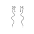 S925 Sterling Silber Schlangen-Ohrringe mit Zirkonia-Besatz und Wassertropfen-Anhängern - Silber