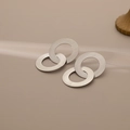 Minimalist double interlocking hoop clip-on earrings in brushed silver finish - Silver (Ear Pin)
