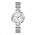 Elegant silver women watch with petal-shaped case and multifaceted glass on steel band - Silver