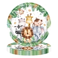 Wild One 1st birthday party plates with watercolor jungle animals and palm leaves - 7 Inch Plate
