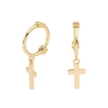 Elegant gold-tone sterling silver hoop earrings with classic cross pendant charms - Polished Cross Dangle Huggie (3167) - Pair / Gold (#34)