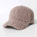 Minimalist light brown faux shearling baseball cap with thick warm plush texture for winter - Grey-Style 1 (Lamb Curl)