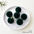 Set of 6 dark green flocked velvet Christmas ball ornaments with 6cm diameter and gold string - 6cm/Set of 6 / Dark Green