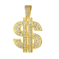 Hip hop gold dollar sign pendant with iced-out crystals and pave diamond setting - Gold Pendant Only