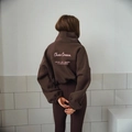 Oversize dark brown polo sweatshirt with pink Choco Crown back embroidery detail - S / Brown