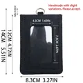 Detailed size measurement of canvas ID card holder with dimensions in cm and inches - Black