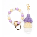 Llavero de pulsera de cuentas de silicona morada amarilla y blanca con borla a juego - 3 Morado