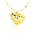 Collar con colgante de corazón dorado con textura radiante y cadena de serpiente - Corazón Oro Textura Radial (E3)