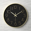 Minimalist 30cm silent quartz wall clock featuring a black dial and gold numeric display - Champagne Gold Frame Black Dial Gold Numbers