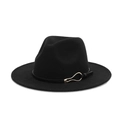 Close-up of black fedora hat with gold metal buckle detail and leather strap decoration - M (56-58cm) / Black