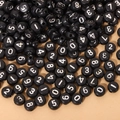 DIY acrylic beads for jewelry making, black round shape with white number patterns - 4x7mm Black With Silver Numbers (100pcs)