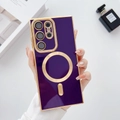 Detail view of purple magnetic case for Samsung Galaxy Ultra with gold plated edges - Dark Purple / S24 Plus