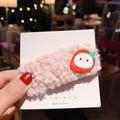 Pink plush lamb wool hair clip with cute strawberry rabbit cartoon on white card - J-19-Strawberry Rabbit
