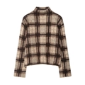 Jersey de punto con cuello alto y estampado de cuadros en marrón y beige suave - S / A cuadros