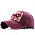Handcrafted vintage washed cotton sun hat with Western embroidery in burgundy red finish - Adjustable / Burgundy