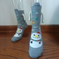 Gray Christmas mid-calf socks with magnets, featuring snowman, trees and HO HO HO text - Grey HoHoHo Snowman