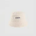 White lamb wool bucket hat with black Hai Talento M label for winter warmth - M (56-58cm) / White