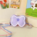 Purple silicone bow crossbody bag for girls with a colorful rainbow shoulder strap - Bow / Purple