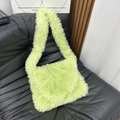 Furry oversized shoulder bag in vibrant neon green faux fur with soft texture - Green