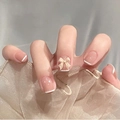 Elegante French-Tip Aufklebe-Nägel mit beige 3D-Schleife für Damen-Maniküre - Z500 Nude Schleife Französischer Stil