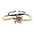 Bracelet tortue réglable avec perles dorées et pierres de zircon colorées sur cordon - Cb0225cx + Corde Noire En Perles De Cuivre