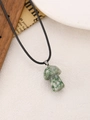 Groene paddenstoel stenen hanger ketting met zwart koord op vintage achtergrond - Natuursteen Groen A-1060