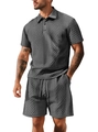Completo estivo uomo polo e pantaloncini in maglia a nido d'ape grigio scuro casual set - S / grigio scuro