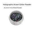 Macro detail of holographic brown laser nail powder with mixed 0.2mm and 1mm sequins - Laser Brown