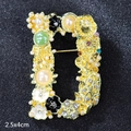 Golden D-letter brooch with pearls, enamel flowers and colorful crystals, 2.5x4cm - Letter D
