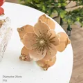 Velvet Christmas artificial flower ornament in champagne gold with glitter petals, 20cm - Champagne Velvet Magnolia 20cm