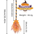 Detailed size chart of a 90cm Halloween witch broom with orange mesh and spider patterns - Colorful Spider Web Orange (With Bow + Ribbon)