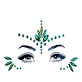 Detailed teal and green rhinestone face jewels set applied on an artistic illustration - Symmetrical Rhinestone Style (L0625)