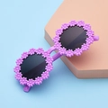Purple daisy flower sunglasses for kids with round lenses and floral frame design - Purple