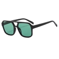Classic double bridge pilot sunglasses with black frame and dark green lenses - Black Frame Green Lens