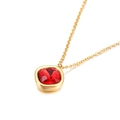 Elegant gold necklace with 13mm square red crystal pendant on a thin cross chain - Red (KN84664-GC)