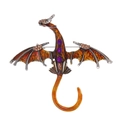 Detail of enamel dragon brooch featuring purple teardrop crystals and sparkling accents - Orange/Purple Gem