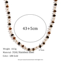 Detail view of 18K gold-plated beaded necklace with 43+5cm length and 4.7mm beads - Tiger Eye White Jade Beaded Necklace-Gold