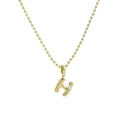 18k gold plated brass necklace featuring a polished letter H pendant with a small pearl - Letter H